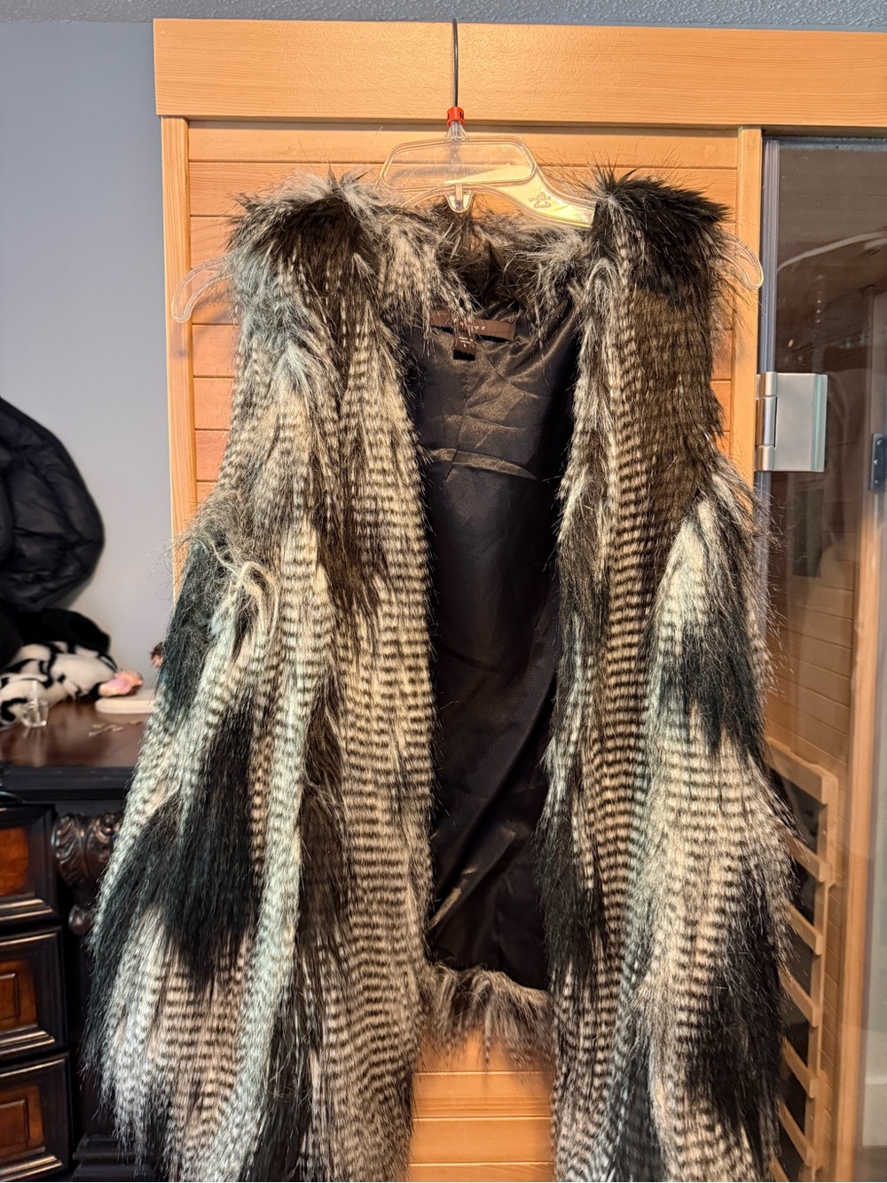 Fever Black & White Faux Fur Patchwork Vest